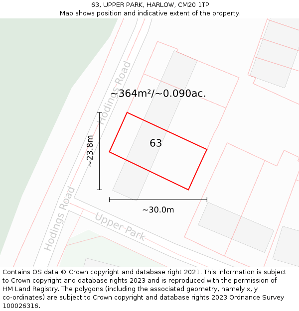 63, UPPER PARK, HARLOW, CM20 1TP: Plot and title map