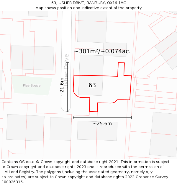 63, USHER DRIVE, BANBURY, OX16 1AG: Plot and title map