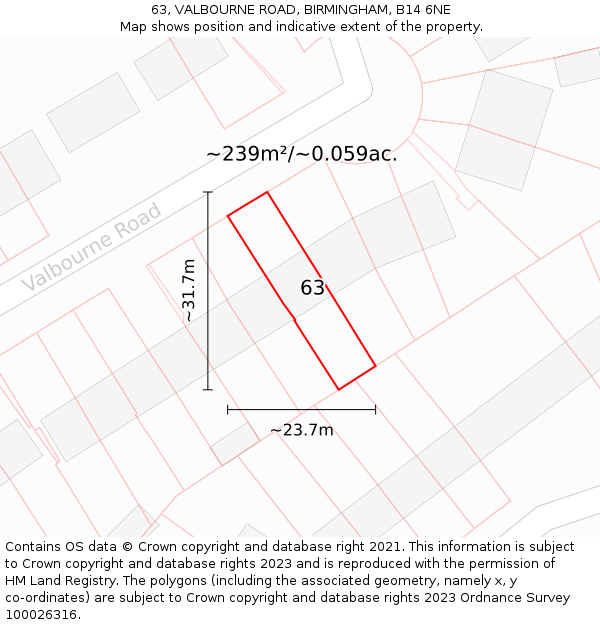 63, VALBOURNE ROAD, BIRMINGHAM, B14 6NE: Plot and title map