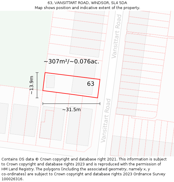 63, VANSITTART ROAD, WINDSOR, SL4 5DA: Plot and title map
