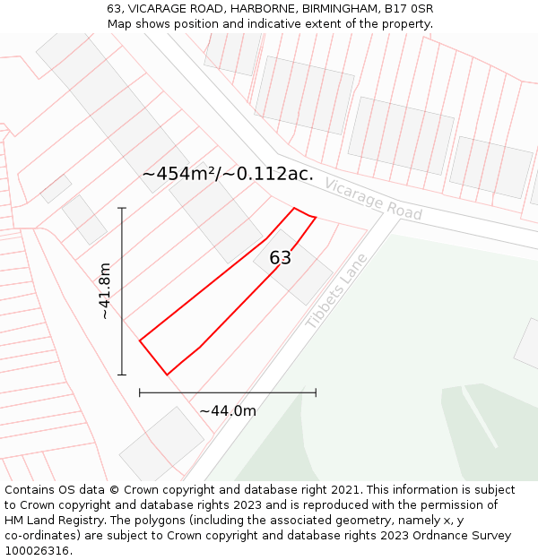 63, VICARAGE ROAD, HARBORNE, BIRMINGHAM, B17 0SR: Plot and title map