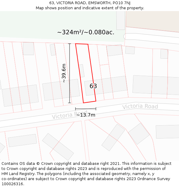 63, VICTORIA ROAD, EMSWORTH, PO10 7NJ: Plot and title map