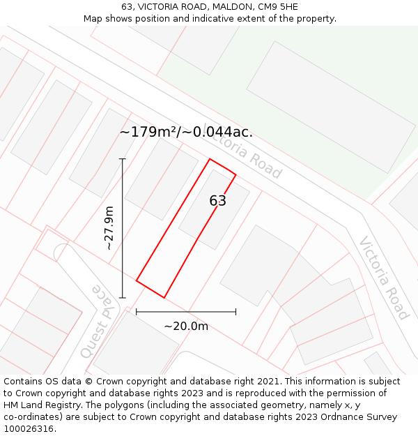 63, VICTORIA ROAD, MALDON, CM9 5HE: Plot and title map