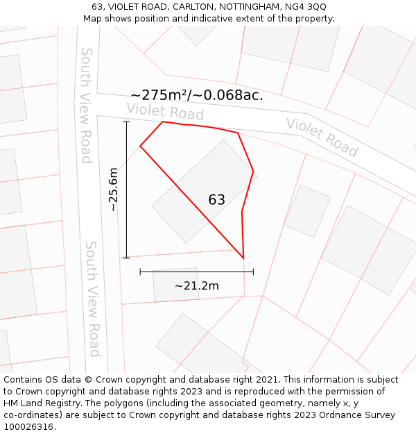 63, VIOLET ROAD, CARLTON, NOTTINGHAM, NG4 3QQ: Plot and title map