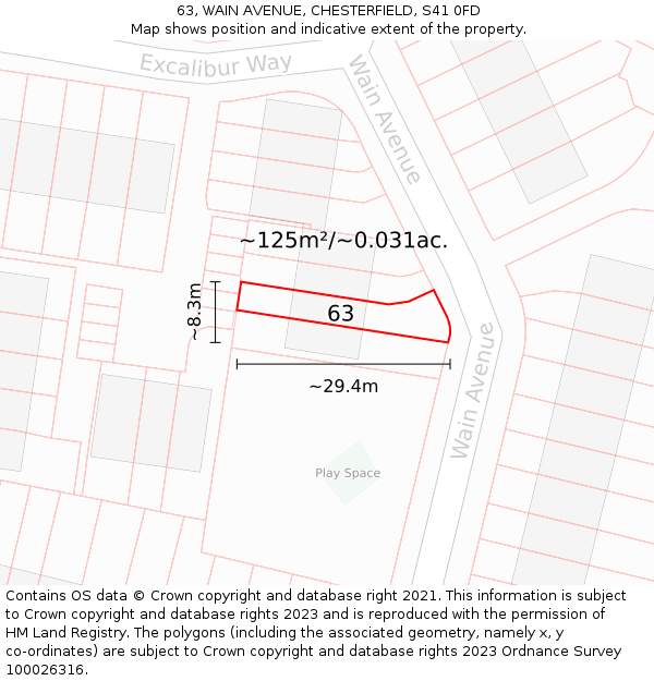 63, WAIN AVENUE, CHESTERFIELD, S41 0FD: Plot and title map