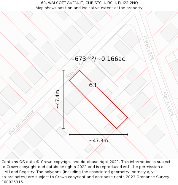 63, WALCOTT AVENUE, CHRISTCHURCH, BH23 2NQ: Plot and title map