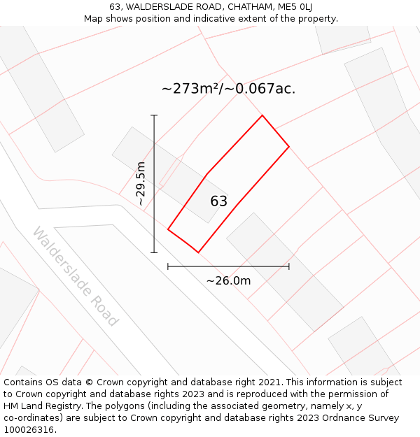 63, WALDERSLADE ROAD, CHATHAM, ME5 0LJ: Plot and title map