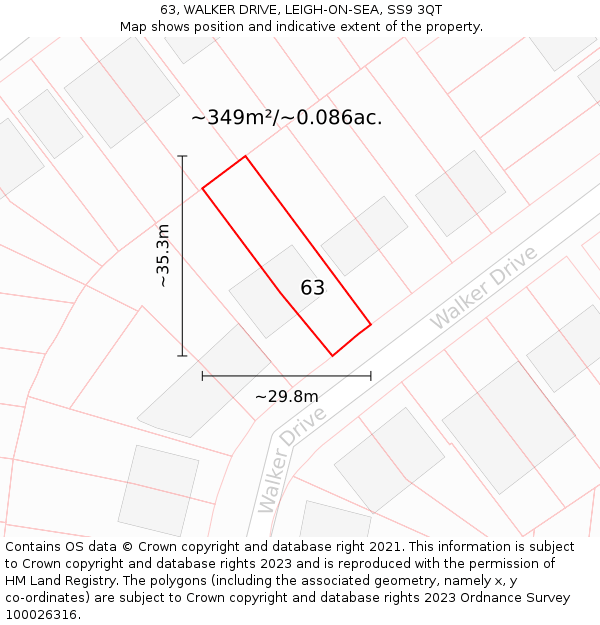 63, WALKER DRIVE, LEIGH-ON-SEA, SS9 3QT: Plot and title map