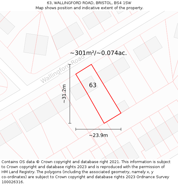 63, WALLINGFORD ROAD, BRISTOL, BS4 1SW: Plot and title map