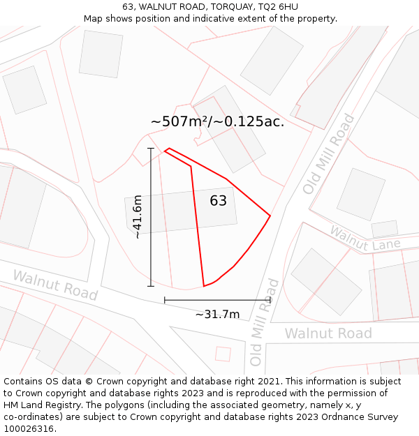 63, WALNUT ROAD, TORQUAY, TQ2 6HU: Plot and title map