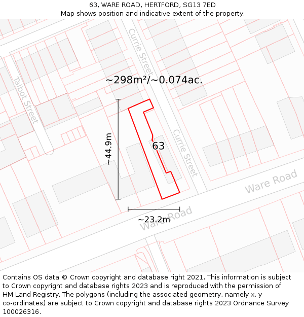 63, WARE ROAD, HERTFORD, SG13 7ED: Plot and title map