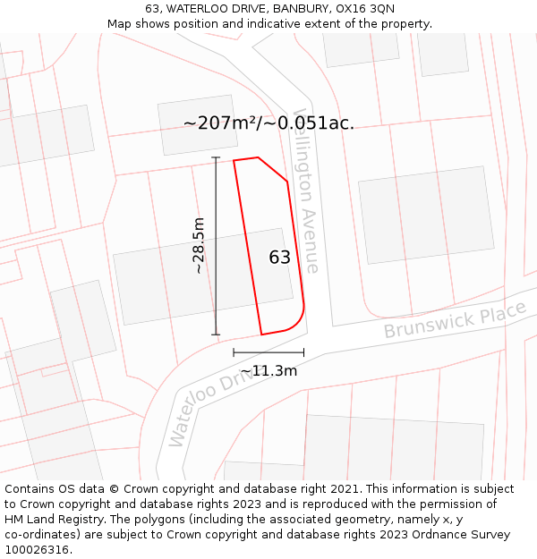 63, WATERLOO DRIVE, BANBURY, OX16 3QN: Plot and title map