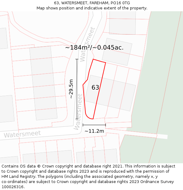 63, WATERSMEET, FAREHAM, PO16 0TG: Plot and title map