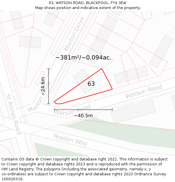 63, WATSON ROAD, BLACKPOOL, FY4 3EW: Plot and title map