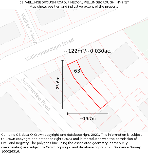 63, WELLINGBOROUGH ROAD, FINEDON, WELLINGBOROUGH, NN9 5JT: Plot and title map