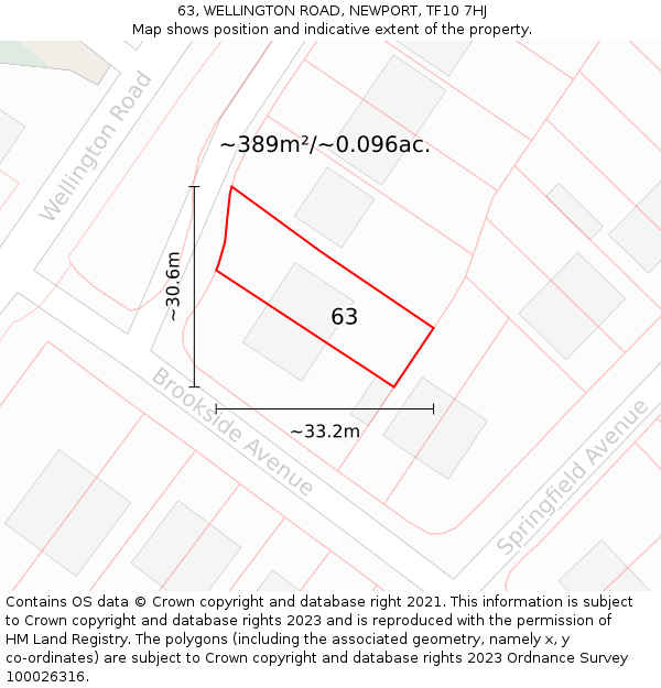 63, WELLINGTON ROAD, NEWPORT, TF10 7HJ: Plot and title map