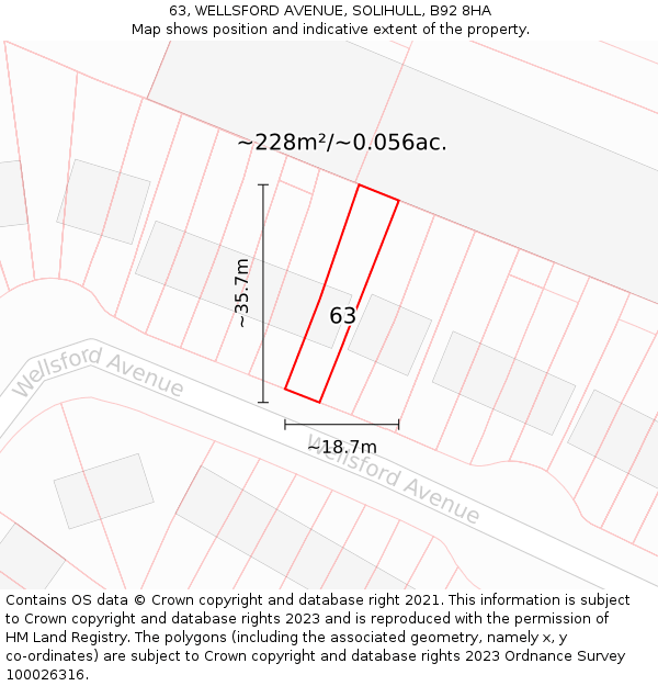 63, WELLSFORD AVENUE, SOLIHULL, B92 8HA: Plot and title map