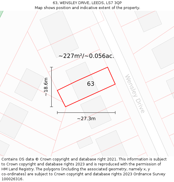 63, WENSLEY DRIVE, LEEDS, LS7 3QP: Plot and title map