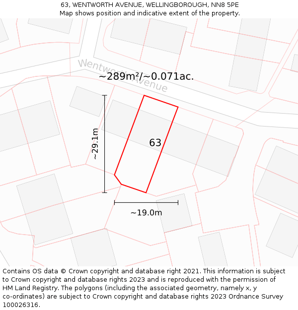 63, WENTWORTH AVENUE, WELLINGBOROUGH, NN8 5PE: Plot and title map