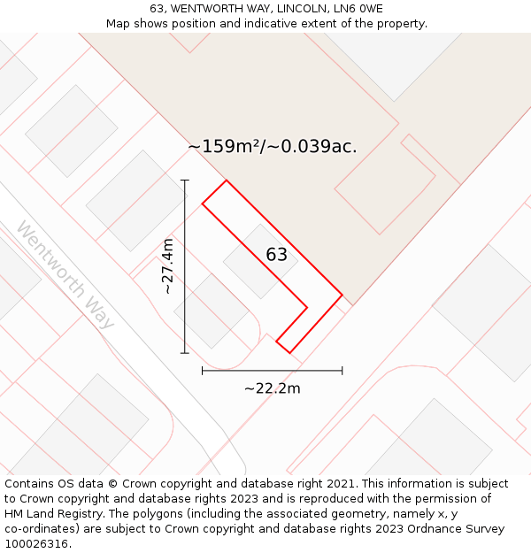 63, WENTWORTH WAY, LINCOLN, LN6 0WE: Plot and title map