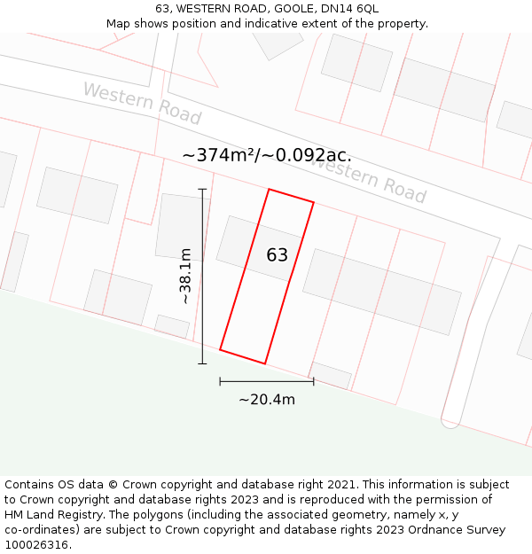 63, WESTERN ROAD, GOOLE, DN14 6QL: Plot and title map