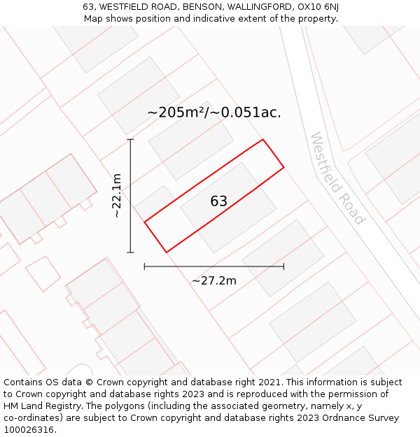 63, WESTFIELD ROAD, BENSON, WALLINGFORD, OX10 6NJ: Plot and title map