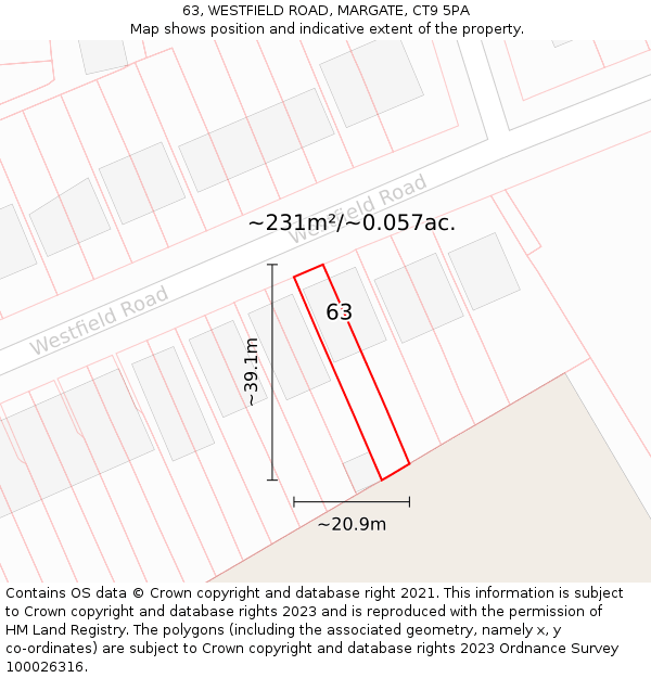 63, WESTFIELD ROAD, MARGATE, CT9 5PA: Plot and title map