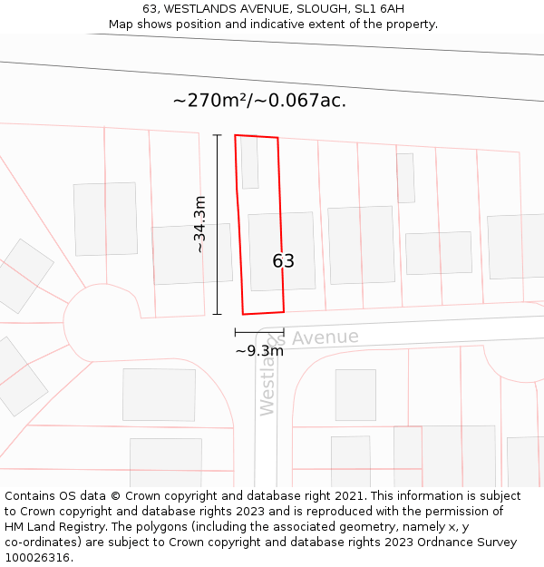 63, WESTLANDS AVENUE, SLOUGH, SL1 6AH: Plot and title map