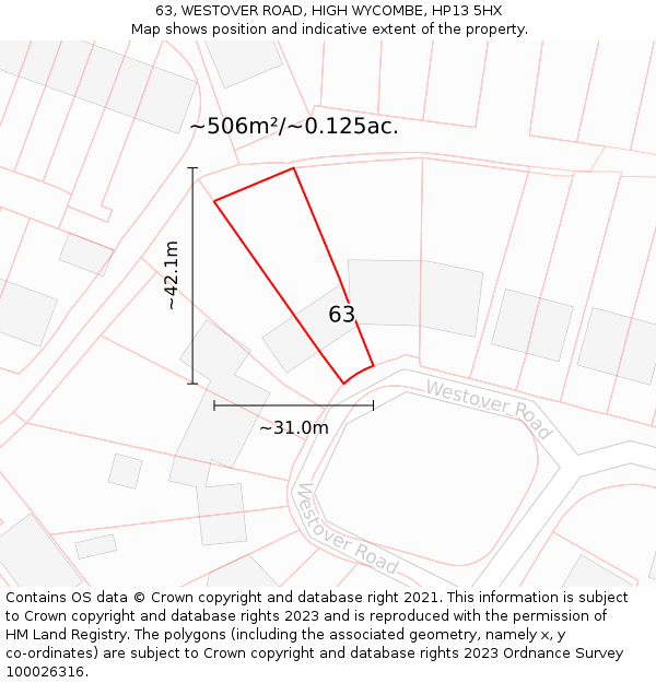 63, WESTOVER ROAD, HIGH WYCOMBE, HP13 5HX: Plot and title map