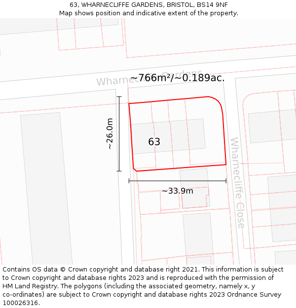 63, WHARNECLIFFE GARDENS, BRISTOL, BS14 9NF: Plot and title map