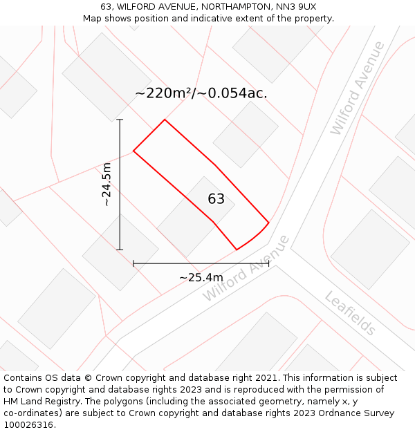 63, WILFORD AVENUE, NORTHAMPTON, NN3 9UX: Plot and title map