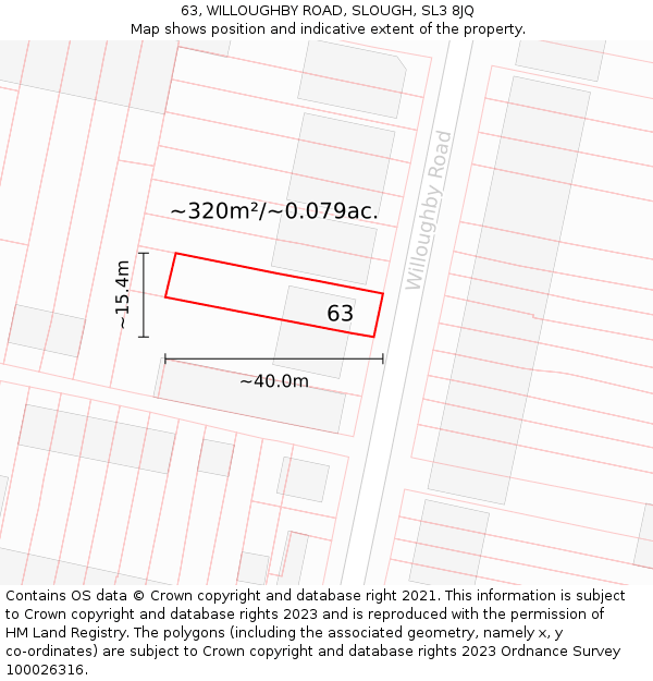 63, WILLOUGHBY ROAD, SLOUGH, SL3 8JQ: Plot and title map