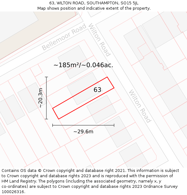 63, WILTON ROAD, SOUTHAMPTON, SO15 5JL: Plot and title map