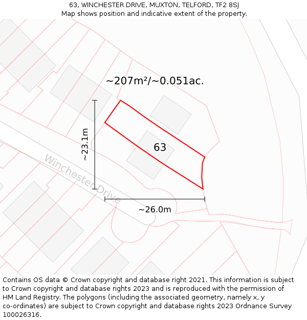 63, WINCHESTER DRIVE, MUXTON, TELFORD, TF2 8SJ: Plot and title map