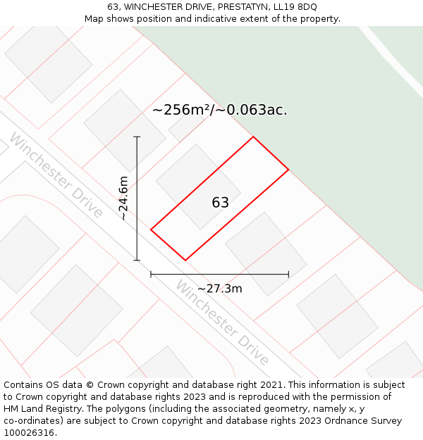 63, WINCHESTER DRIVE, PRESTATYN, LL19 8DQ: Plot and title map