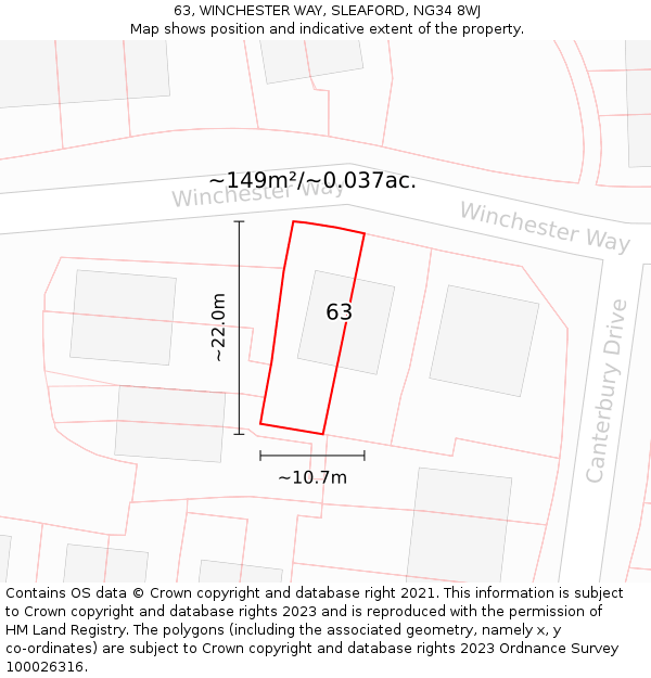 63, WINCHESTER WAY, SLEAFORD, NG34 8WJ: Plot and title map