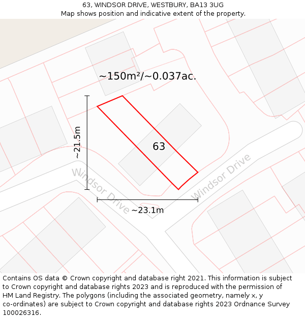 63, WINDSOR DRIVE, WESTBURY, BA13 3UG: Plot and title map