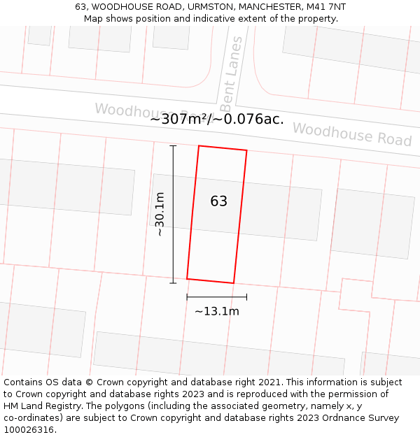 63, WOODHOUSE ROAD, URMSTON, MANCHESTER, M41 7NT: Plot and title map