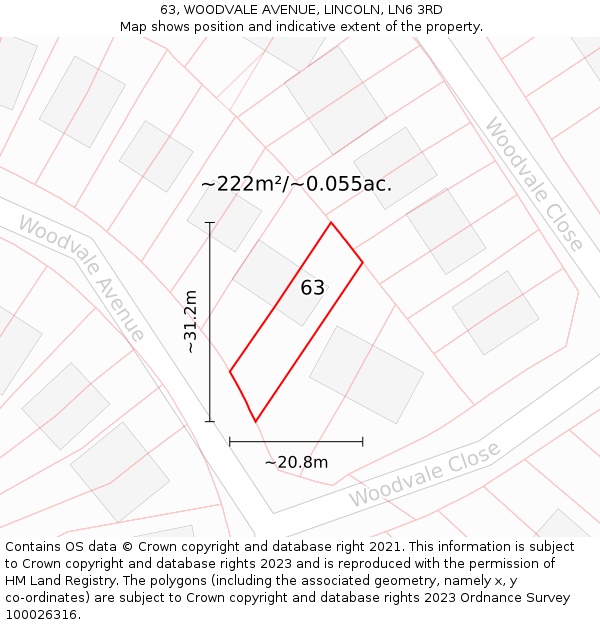 63, WOODVALE AVENUE, LINCOLN, LN6 3RD: Plot and title map