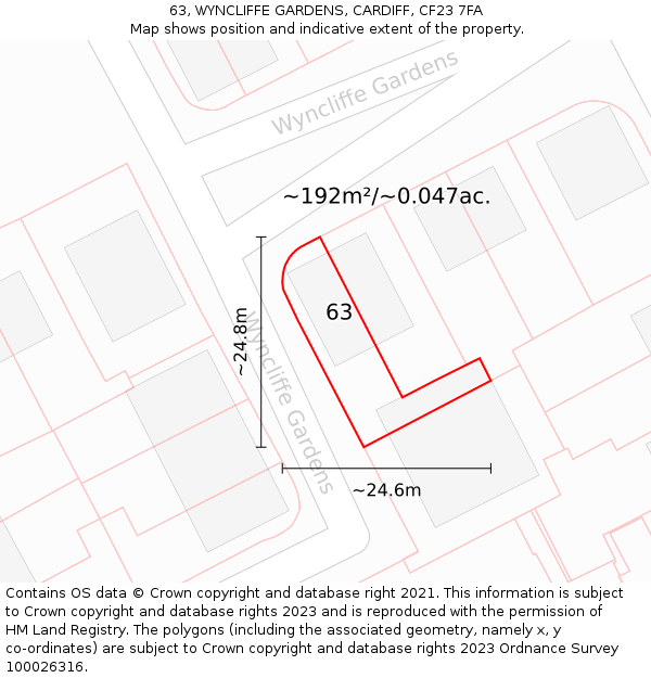 63, WYNCLIFFE GARDENS, CARDIFF, CF23 7FA: Plot and title map