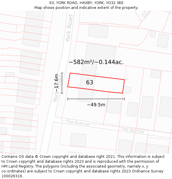 63, YORK ROAD, HAXBY, YORK, YO32 3EE: Plot and title map