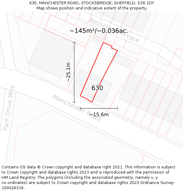 630, MANCHESTER ROAD, STOCKSBRIDGE, SHEFFIELD, S36 1DY: Plot and title map