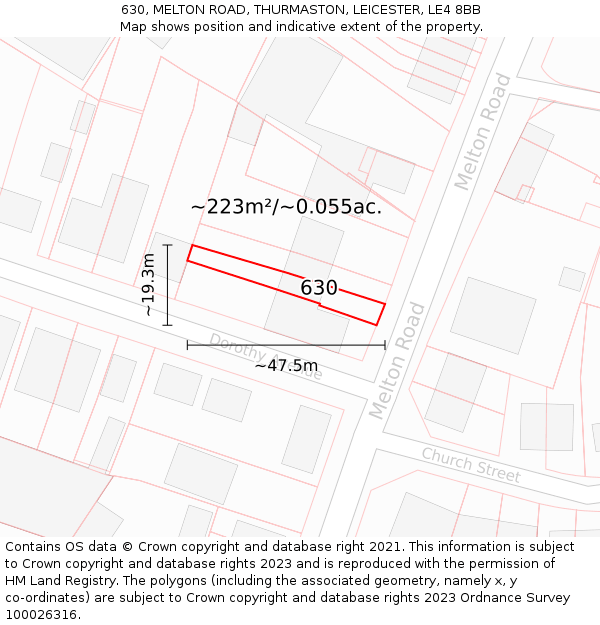 630, MELTON ROAD, THURMASTON, LEICESTER, LE4 8BB: Plot and title map