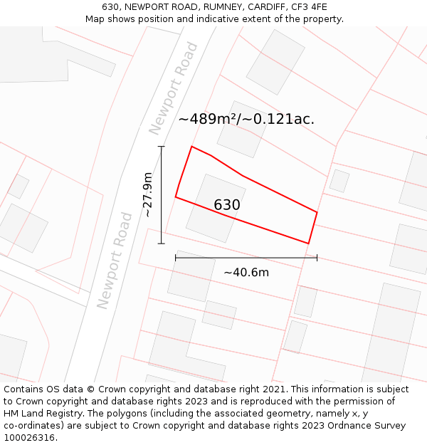 630, NEWPORT ROAD, RUMNEY, CARDIFF, CF3 4FE: Plot and title map