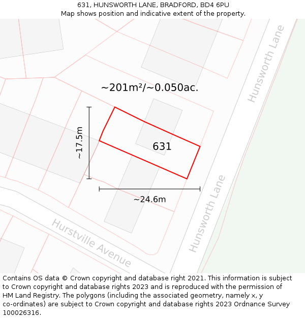 631, HUNSWORTH LANE, BRADFORD, BD4 6PU: Plot and title map