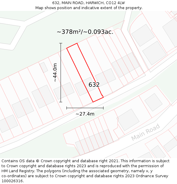 632, MAIN ROAD, HARWICH, CO12 4LW: Plot and title map