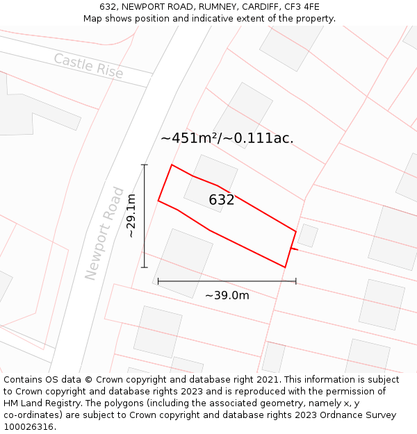 632, NEWPORT ROAD, RUMNEY, CARDIFF, CF3 4FE: Plot and title map