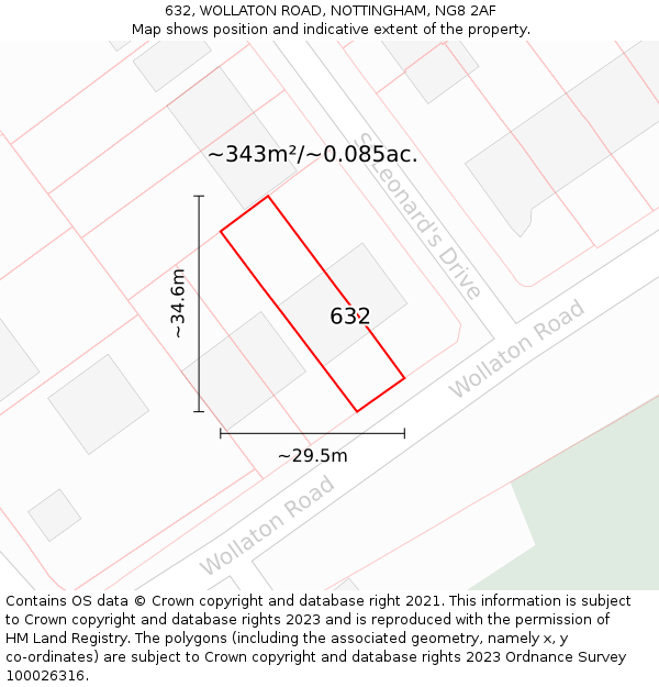 632, WOLLATON ROAD, NOTTINGHAM, NG8 2AF: Plot and title map