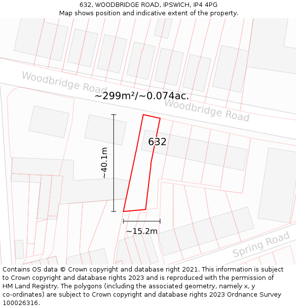 632, WOODBRIDGE ROAD, IPSWICH, IP4 4PG: Plot and title map