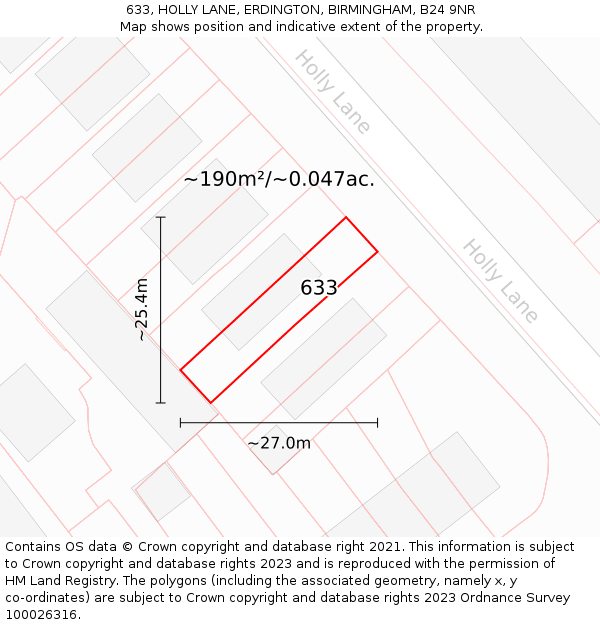 633, HOLLY LANE, ERDINGTON, BIRMINGHAM, B24 9NR: Plot and title map